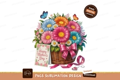Colorful Gerbera Daisy Basket with Butterflies and Ribbon Product Image 1