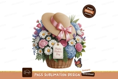 Straw Hat Flower Basket Butterfly flowers pink Product Image 1