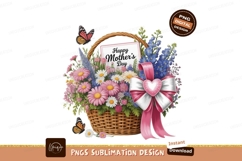 Pink white ribbon floral basket butterflies flowers Product Image 1
