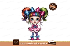 Whimsical Girl With Rainbow Hair And Pink Dress image Product Image 1