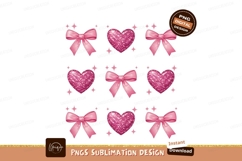 Pink Watercolor Bows And Glitter Hearts Sublimation PNG Product Image 1