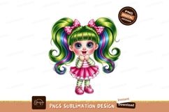 Cheerful girl with green hair and pink dress blue Product Image 1