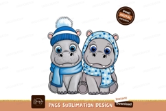 Cute hippos wearing winter accessories hippopotamus Product Image 1