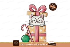 Cute cat wearing glasses in gift box present ribbon Product Image 1