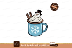 Blue mug with snowman and cinnamon whipped cream Product Image 1