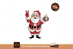 Cheerful Santa holding drink and peace sign Claus Christmas Product Image 1