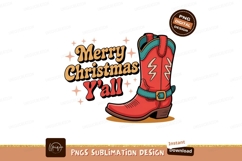 Red cowboy boot merry christmas yall teal gold Product Image 1