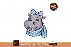 Cute hippopotamus wearing polka dot bow and scarf animal Product Image 1