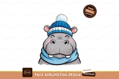 Gray hippo wearing blue winter hat and scarf image Product Image 1