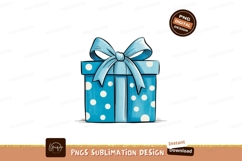 Blue polka dot gift box with ribbon bow white Product Image 1