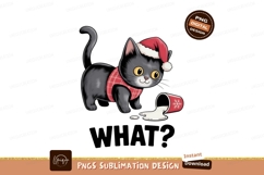 Black cat wearing Christmas hat and vest spills milk Product Image 1