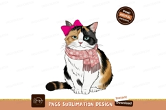 Calico cat with pink bow and scarf image Product Image 1