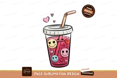 Pink drink with smiley faces and hearts straw Product Image 1