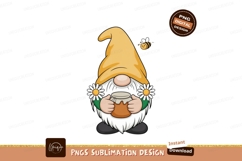 Gnome holding honey pot with bee flower Product Image 1