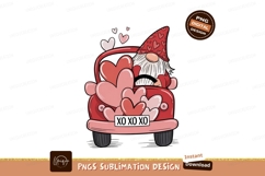 Gnome driving red car filled with hearts pink Product Image 1