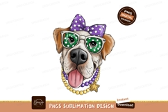 Dog wearing polka dot bow glasses and beads canine Product Image 1