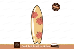 Yellow surfboard with coral hibiscus flowers image Product Image 1
