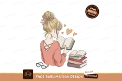 Girl reading book with hearts and glasses image Product Image 1