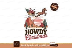 Santa riding horse drawn sleigh over desert landscape Product Image 1