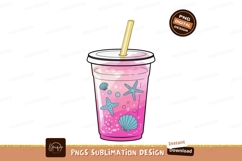 Pink drink with seashells and starfish beverage summer Product Image 1