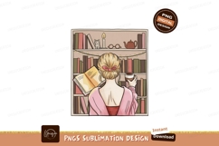 Woman reading book with coffee and cat image Product Image 1
