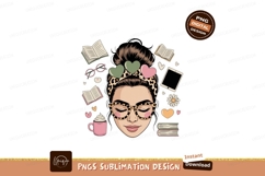 Woman with glasses reading books and hearts image Product Image 1