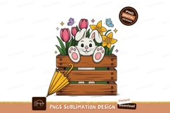Bunny tulips daffodils butterflies wooden crate yellow umbre Product Image 1