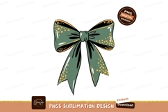 Green bow with gold dots ribbon Product Image 1