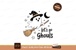 Cute ghost flying on broomstick with stars halloween Product Image 1