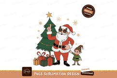 Santa Claus and Elf with Christmas Tree and Gifts image Product Image 1