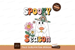 Groovy ghost holding mushroom with flowers rainbow Product Image 1