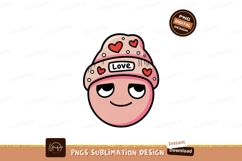 Pink character wearing beanie with hearts love Product Image 1