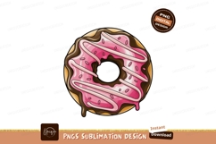 Pink iced donut with chocolate drizzle and sprinkles Product Image 1