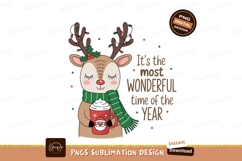 Cute reindeer holding festive drink christmas holiday Product Image 1