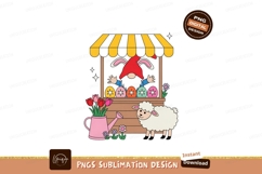 Gnome Easter market stall with sheep and tulips eggs Product Image 1
