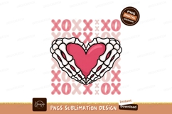 Skeleton Hands Hugging Heart With Xo Pattern pink white Product Image 1