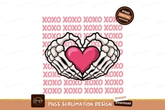 Skeleton hands holding pink heart with xoxo pattern Product Image 1