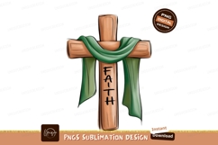 Wooden cross with green fabric and word faith image Product Image 1