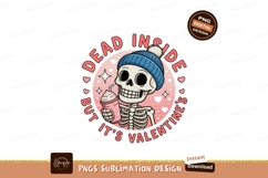 Skeleton holding pink drink wearing blue beanie image Product Image 1