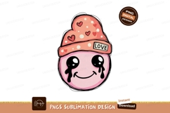 Pink smiley crying hearts beanie image Product Image 1