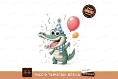 Cheerful alligator celebrating with balloons and confetti Product Image 1