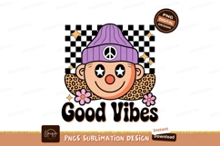 Cheerful cartoon face with purple beanie and flowers Product Image 1