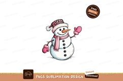 Snowman pink scarf hat mittens winter christmas Product Image 1