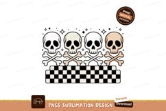 Four skulls crossbones checkered pattern black Product Image 1