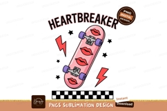 Pink skateboard with lips and lightning bolts image Product Image 1