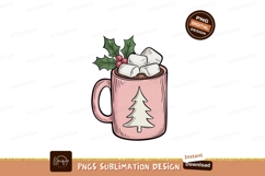 Pink mug with hot chocolate marshmallows and holly Product Image 1