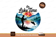 Fisherman casting line at sunset with leaping fish Product Image 1