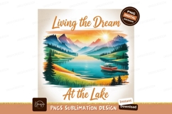Wooden boat on tranquil lake with mountain backdrop Product Image 1
