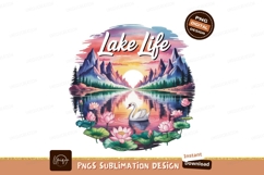 Serene lake sunset with swan and lotus flowers image Product Image 1