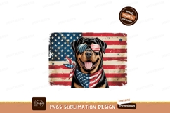 Patriotic Rottweiler Wearing Sunglasses and Bandana Product Image 1